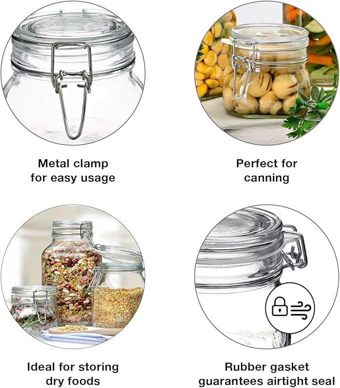 Bormioli Rocco Fido Clear Glass Jar with 85 mm Gasket,0.5 Liter (Pack of 6) (6 Items)