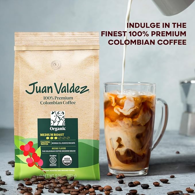 Juan Valdez Organic Ground Coffee - Balanced Roast | 100% Colombian Arabica Beans | 100% Colombian Coffee | Certified USDA Organic | Notes of Moringa Tea & Roasted Nuts | 10 oz / 283 gr