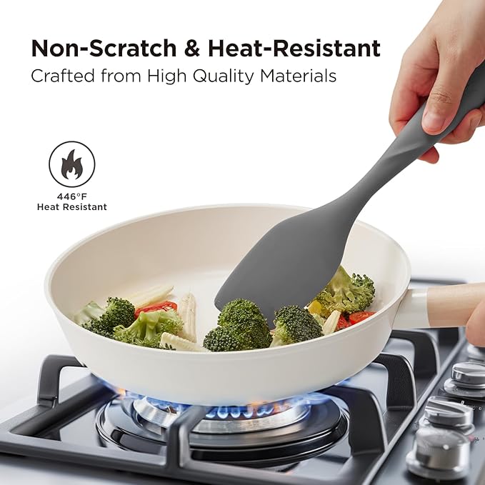 Kitchen Mama WaltzGrip Platinum Silicone Scraping Spatula: Heat Resistant, Seamless, Non Stick for Frying Pan Cookware, Safe, Flexible Bowl Scraper - Ideal for Mixing, Baking, Stirring (Metal Gray)