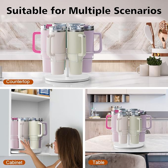 Water Bottle Organizer for Stanley 40 oz, Rotating Stanley Cup Organizer Holder, Tumbler Organizer Holder, Stanley Cup Accessories, Easy to Install, White（Patented Product）