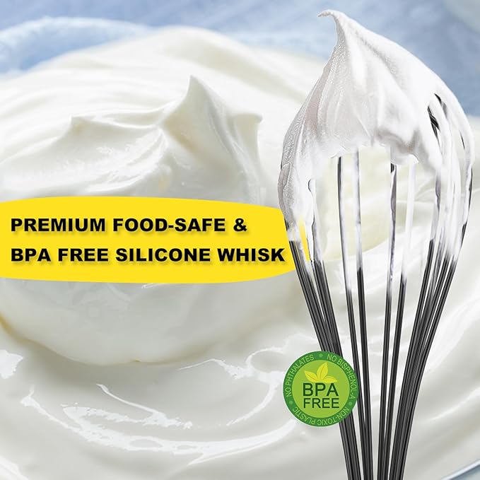 NileHome Silicone Whisk Set 10" 12" Kitchen Whisk Kitchen Wisk Wire Whisks for Cooking, Whisking, Blending, Beating, Stirring-Black