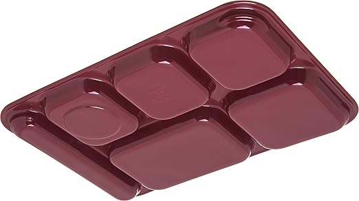Carlisle FoodService Products Right Hand 6-Compartment Melamine Tray 14.5" x 10" - Dark Cranberry (Pack of 12)