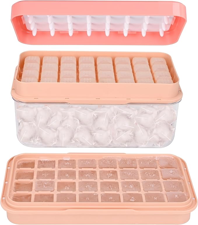 Ice Cube Tray with Lid and Bin, BPA Free Ice Maker for Freezer - 64 Grids Layerable Ice Cube Molds with Scoop & Container - Easy Release Ice Tray for Drinks, Cocktails, Whiskey, Mini Ice Cube Maker