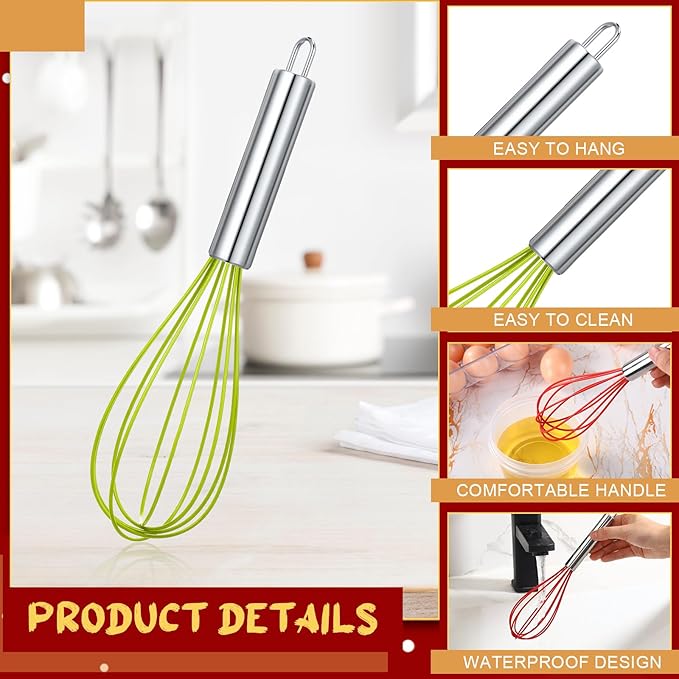 6 Sets 8 Inch Christmas Whisks Gifts DIY Fillable Christmas Tree Ornaments Xmas Colored Silicone Whisks for Cooking Heat Resistant Egg Beaters with Card Rope Bag for Candy Holder