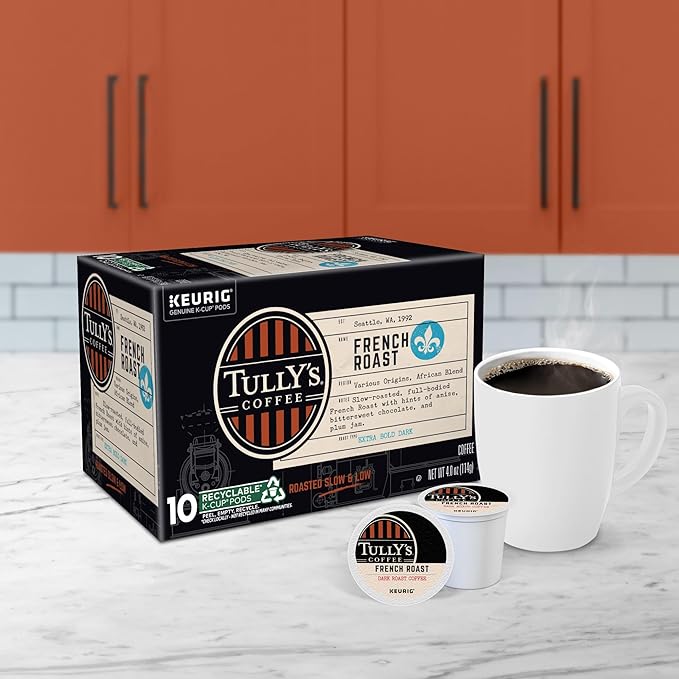 Tully's Coffee French Roast, Keurig Single Serve K-Cup Pods, Dark Roast Coffee, 60 Count, (6 Packs of 10)