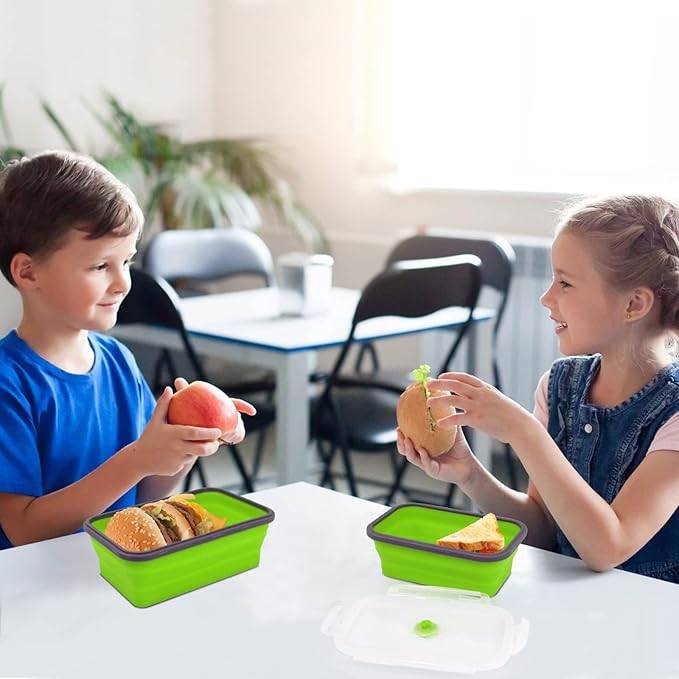 Guyuyii Collapsible Food Storage Containers - 4-Pack Silicone Food Storage Containers with Lids - Microwave, Dishwasher and Freezer Safe - Perfect for Camping, Picnics, and RV Living