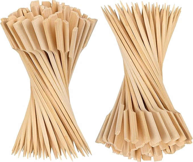 Bamboo Skewers, 200 PCS, 10 Inch, Premium Quality Craft, Paddle Design, Perfect for Cocktail Toothpicks, Kebabs, Grills, BBQ, Sandwiches, Fruits, Great Value Set