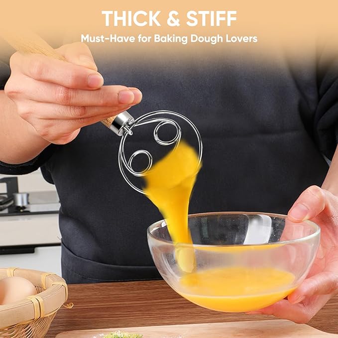 Maxjoy Danish Dough Whisk for Sourdough Bread Baking - Stainless Steel Hook with Wooden Handle