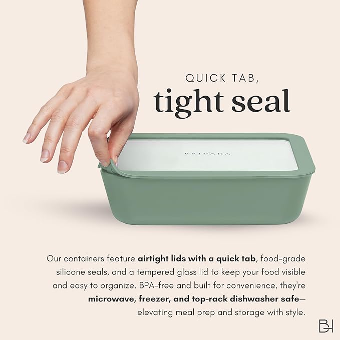 Ceramic Coated Glass Food Storage Container | No PTFE, PFOA, PFAS, and BPA | Reusable Non Toxic Meal Prep Container with Glass Lid | Easy To Store | 6 Cup Rectangle [Willow]