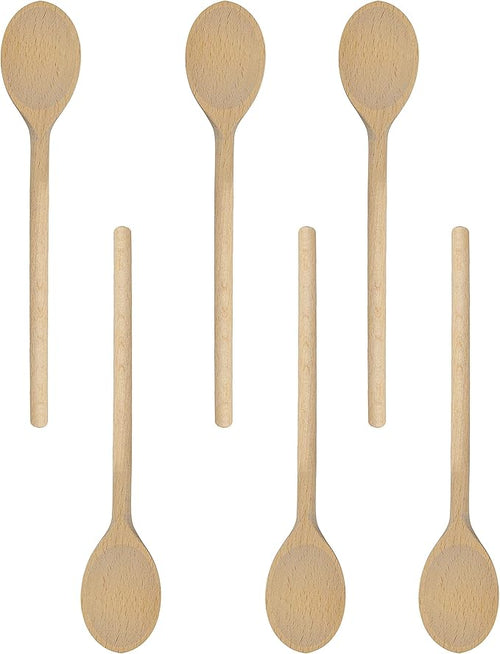 12 Inch Long Wooden Spoon Set by BICB | Natural Beechwood Mixing Spoons for Baking, Cooking & Stirring | Set of 6 Long Wooden Spoons | Cookware Sauce Spoons | Wood Mixing Spoon Set