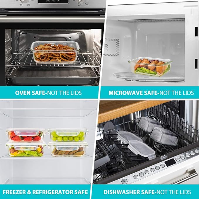 Bayco 6 Pack Glass Meal Prep Containers with Lids, Airtight Glass Lunch Bento Boxes, BPA-Free & Leak Proof (6 Lids & 6 Containers)