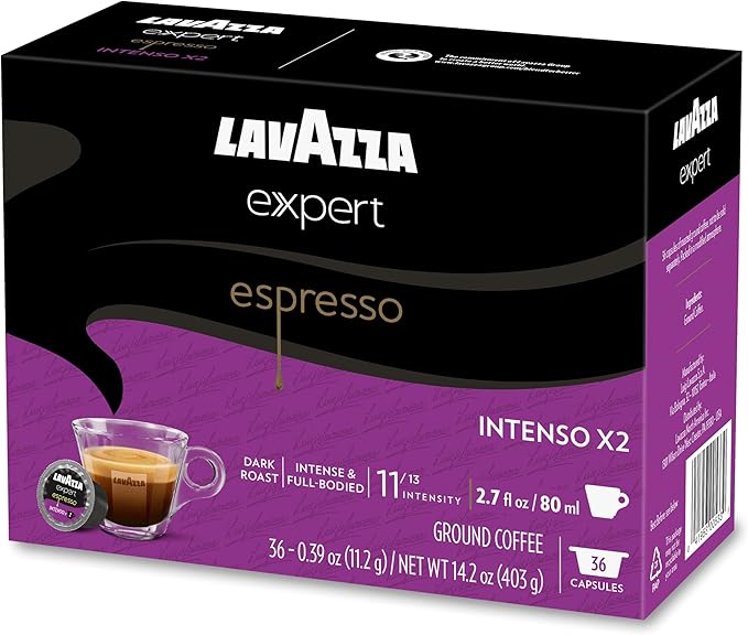 Lavazza Expert Espresso Intenso Double Shot Capsules, Dark Roast, Arabica and Robusta Blend, Compatible with Lavazza Classy Machines (36 Capsules)