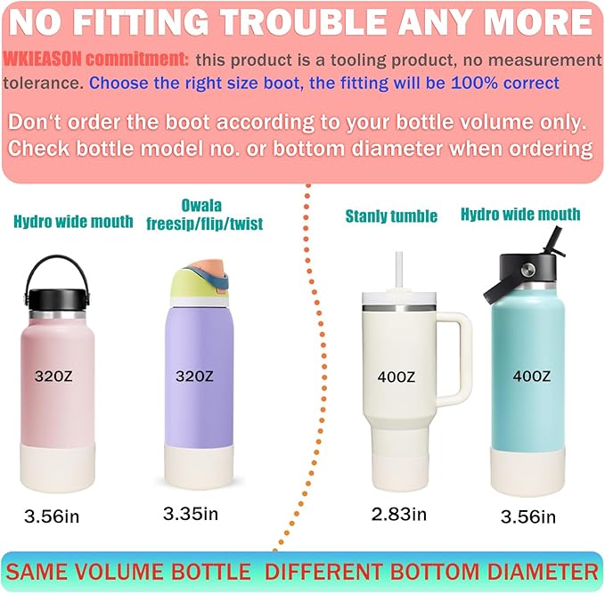 WK IEASON Protective Silicone Base Boot 12oz-24oz for Hydro Flask Wide Mouth/Standard Mouth, Anti-Slip Silicone Cover Bumper Compatible with Stanley Tumbler 40oz 30oz 20oz-2.83inch Bottom Diameter