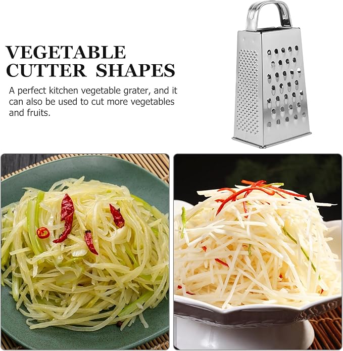 1pc Stainless Steel Vegetable Grater Portable Metal Grater 4-Sided Cheese Grater with Handle for Kitchen Restaurant (6inch)