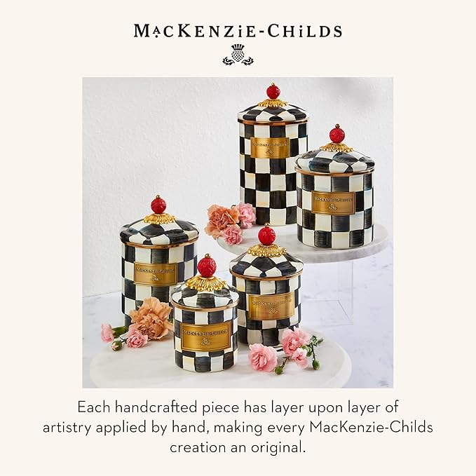MACKENZIE-CHILDS Courtly Check Enamel Canister, Black-and-White Kitchen Storage Container with Lid, Mini