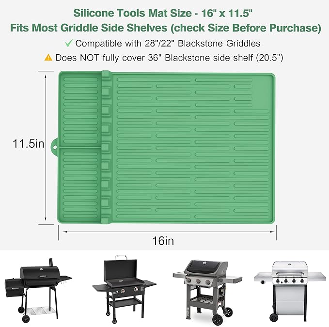Silicone Griddle Tools Mat for Blackstone - Large Silicone Spatula Mat with Drip Pad - Griddle Mats BBQ Grill Accessories - Side Shelf Mats Grill Pad for Blackstone Griddles Accessories (Light Green)