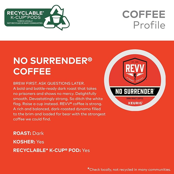 REVV No Surrender Keurig Single-Serve K-Cup Pods, Dark Roast Coffee, 96 Count