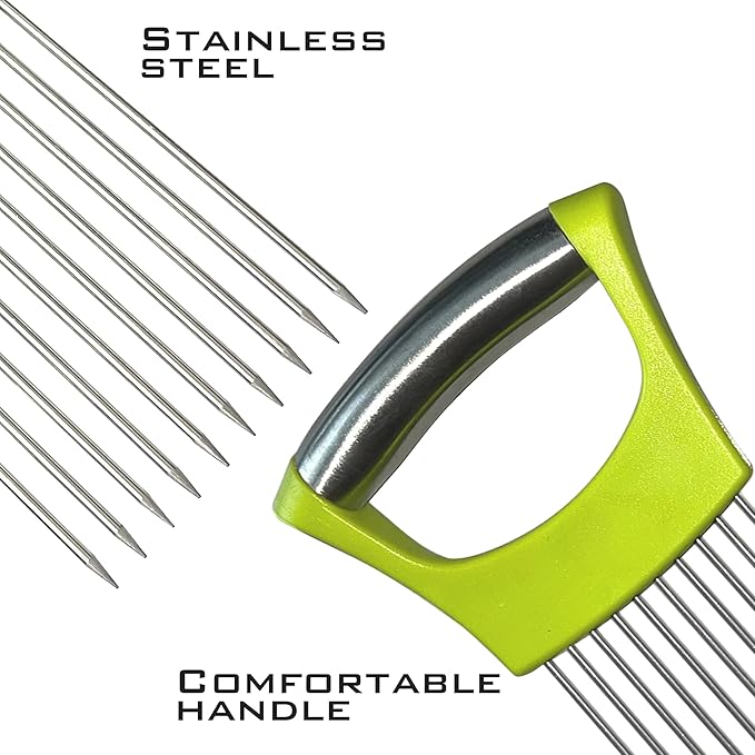 Stainless Steel Onion Slicer Holder – Multi-Purpose Kitchen Safety Tool for Slicing Onions|Potatoes|Tomatoes|Apples|Lemons, Meat Chopper, Kitchen Accessories|Gadgets 2 PACK