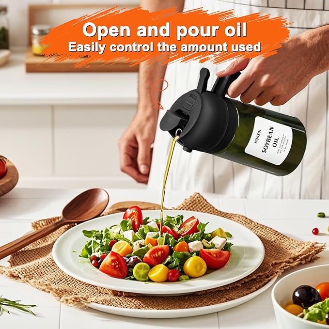 2 in 1 Glass Oil Sprayer & Dispenser,16oz/470ml Olive Cooking, Air Fryer, and Salad, for Kitchen Gadgets and Air Fryer Accessories, w/Stickers (White + Dark Green Bottle1)