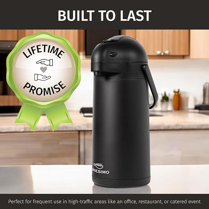 Airpot Coffee Dispenser With Pump, Black - 12 Hours Hot Water Dispenser with Pump, 36 Hours Cold - Coffee Thermal Carafe for Hot Drinks, Tea Flask for Beverages -Large Carafe w/ One-Handed Dispensing