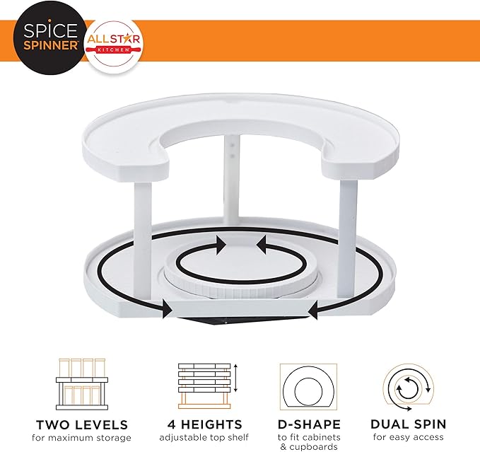 Allstar Innovations Spice Spinner Two-Tiered Spice Organizer & Holder That Saves Space, Keeps Everything Neat, Organized & Within Reach With Dual Spin Turntables