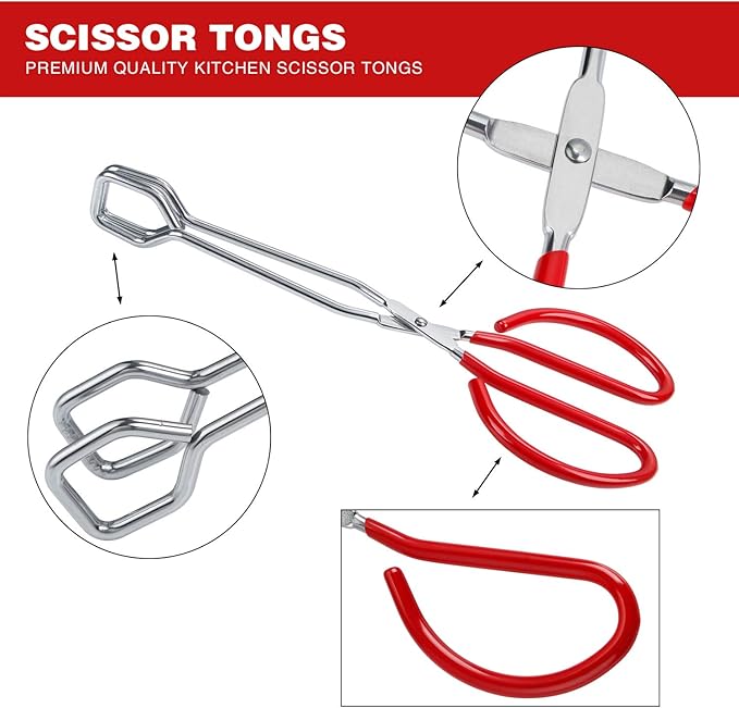 MSY BIGSUNNY Stainless Steel Scissor Tongs Heavy Duty Cooking Tongs with Soft Handles (1, red 10")