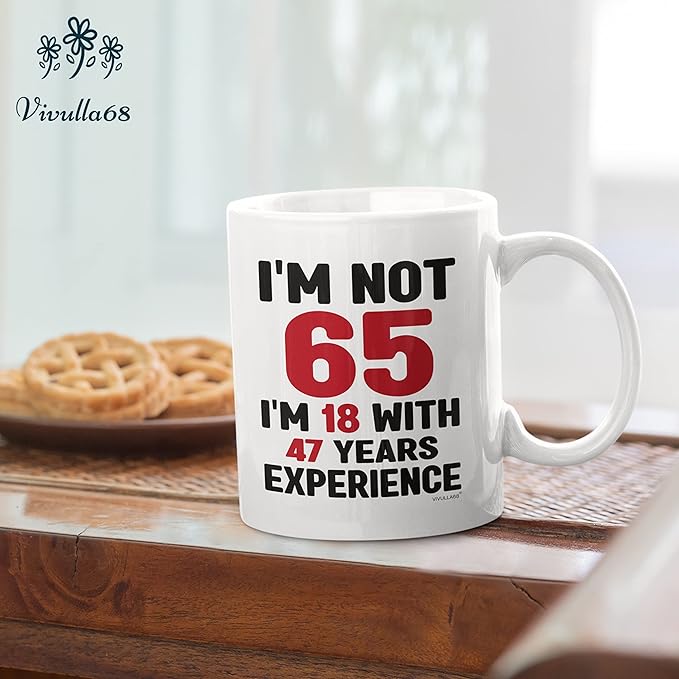Vivulla68 65th Birthday Mug 11oz - 65th Birthday Gifts for Women Men - 65 Year Old Birthday Gifts Ideas for Him, Her, Woman, Man - Happy Funny Gift Present Coffee Cup - Turning Age 65