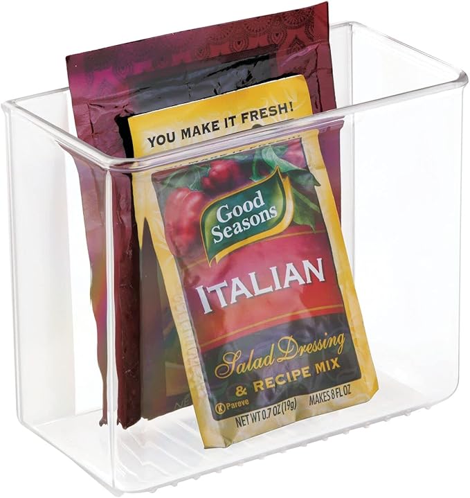 mDesign Plastic Adhesive Mount Storage Organizer Container for Kitchen or Pantry Wall Organization - Space Saving Holder for Sandwich Bags, Foil - 6" Wide - Poppon Collection - 2 Pack - Clear
