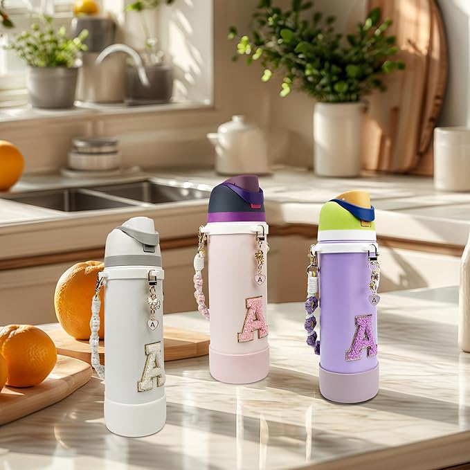 SITKOL Silicone Boot Cute Monogram Set Compatible with Owala Water Bottle 24 oz, 32 oz, 40 oz - Perfect Letter Owala Accessories for Owala Tumbler, Owala Free Sip, Pink Owala, Black Owala