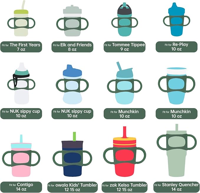 NiHome Tumbler Grip Compatible with 14oz Stanley Quencher, Fit for 12 15oz Zak Owala kids Cups Accessories Handle, Silicone Dual-Handle Tumbler Handles for Home Travel Outdoors Daily Use (2PCS,Green)