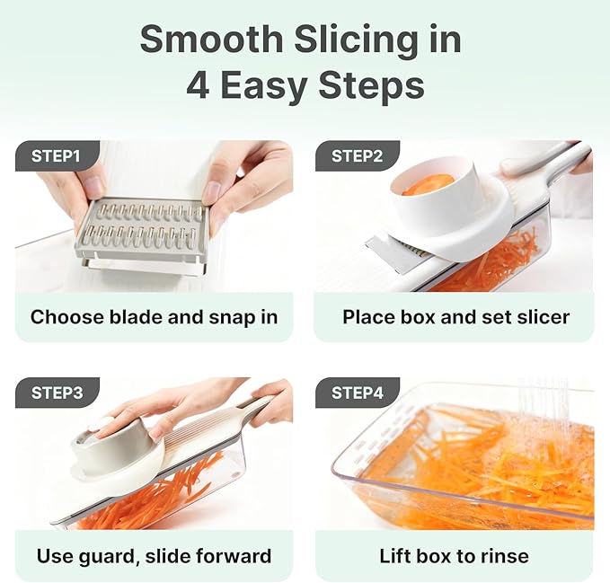 Multifunctional Handheld Mandoline Slicer for Kitchen with Drain Box – 6 Interchangeable Blades, Safety Guard, Vegetable/Cucumber Slicer for Salad Meal Prep, Easy to Clean, Compact Storage