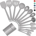 Coukre Silicone Kitchen Cooking Utensils Set with Holder – Heat-Resistant, Food-Grade Kitchen Tools, Spatula, Spoon & Gadgets for Non-Stick Pans, Dishwasher Safe (14, PureGray)