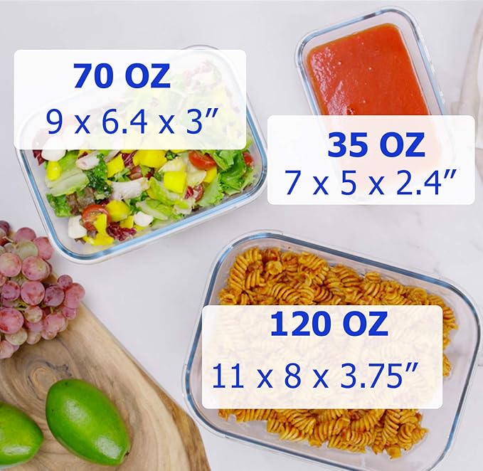 X-LARGE Glass Food Storage Containers with Lids Baking Dish Set Glass Storage Containers with Locking Lid Set 3-120 oz/70 oz/35 oz - Large Meal Prep Storing Serving Food Leakproof Ovensafe