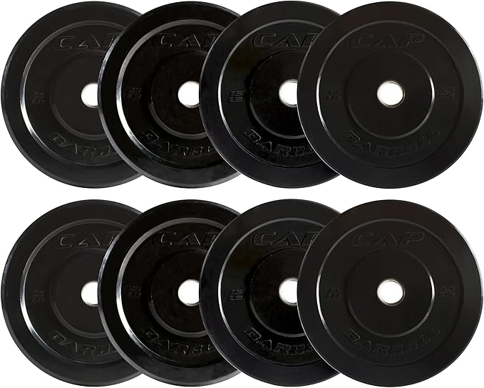 CAP Barbell 2-Inch Olympic Bumper Plate Weight Set with 6 Post Rack | 100-370 lbs | Multiple Options