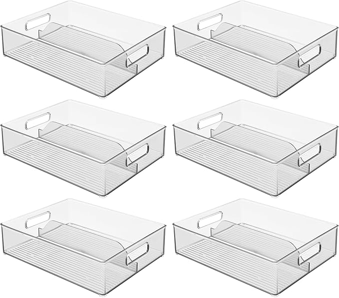 iDesign Divided Pantry Bin with Handles for Pantry, Refrigerator, or Freezer - Set of 6 - Clear