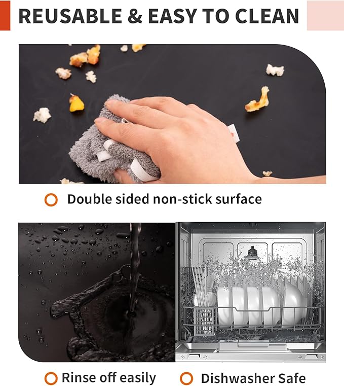 3 Pack Oven Liners for Bottom of Oven, 17x25" Large Heavy Duty Non-Stick Reusable Oven Mat for Electric, Gas, Toaster & Convection Ovens - BPA & PFOA Free, Dishwasher Safe, Kitchen Essentials, Black