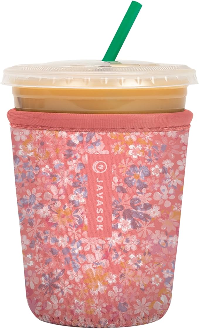 Sok It JavaSok Iced Coffee & Cold Soda Insulated Neoprene Cup Sleeve (Blushing Blooms, Small: 16-20oz)