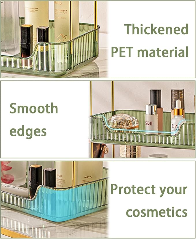 Bathroom Counter Organizer - Countertop Storage, Cosmetics & Skincare Shelf, Makeup & Perfume Organizer, Spice Rack for Kitchen (3 Tier - Green)