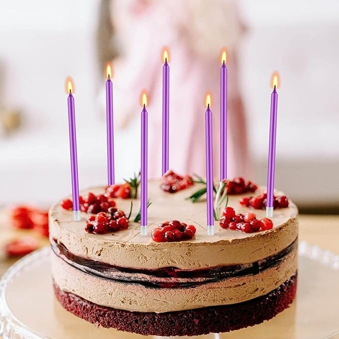 by Tugba Aydan - Purple Birthday Candles - 24 Count Long Thin Purple Birthday Candles for Cake, Metallic Cake Candle for Birthday, Party Candles