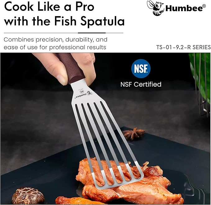 9 Inches Fish Turner, Slotted Fish Spatula Dishwasher Safe NSF, Shovel Brown