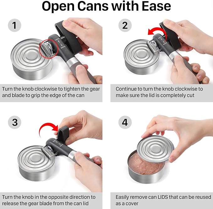 Beneno Can Opener, Manual Side Safe Cut Can Opener Smooth Edge with Durable Sharp Blade, Effort-Saving Knob & Comfortable Non-slip Handle, Brown