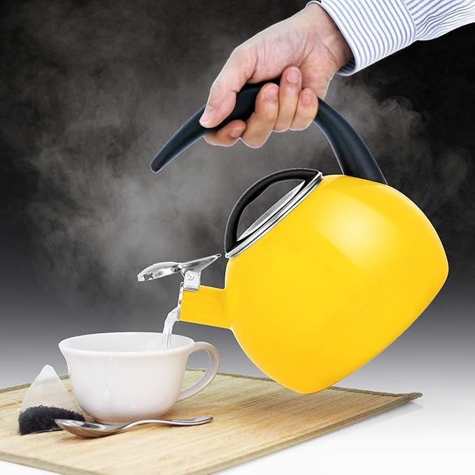 Chantal 40Th Anniversary Tea kettle, 2 Quart, Enamel Carbon steel, Whistling, Canary Yellow