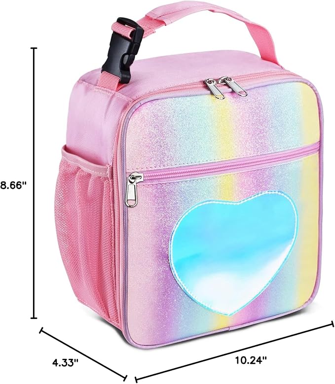 Insulated Lunch Bag, Leakproof Portable Lunch Box for Women Men Boys Girls, Large Capacity Cooler Bag for Office School Camping Hiking Outdoor Beach Picnic (Rainbow Pink)