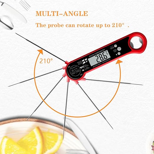 Meat Thermometer Digital with ±0.5℉ Precision, 100% Waterproof, Motion Sensing Food Thermometer for Cooking Kitchen Oven Grill Candy BBQ, Red