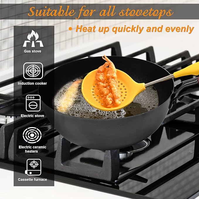Frying Pan with Lid Skillet Nonstick 10 inch Carbon Steel Wok Pan Woks and Stir Fry Pans for Electric,Induction and Gas Stoves