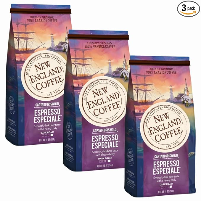 New England Coffee Espresso Especiale Dark Roast Ground Coffee, 10oz Bag (Pack of 3)