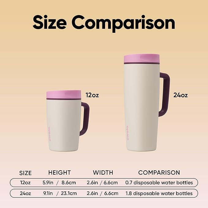 Owala SmoothSip Slider Stainless Steel Insulated Travel Mug, 100% Leak Proof, For Hot and Cold Drinks, Travel Friendly with Sliding Lock Lid, 12oz, BPA Free, Leak Proof, Pink/Tan (Daybreak)