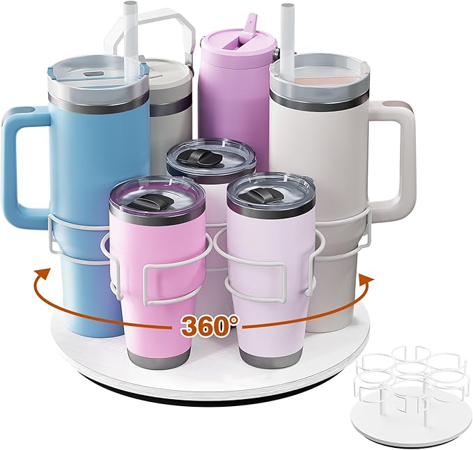 Water Bottle Organizer for Stanley 20/30/40oz, Rotating Stanley Cup Organizer Holder, Bottle Organizer for Stanley Simple Modern Owala Yeti, Tumbler Lazy Susan, White