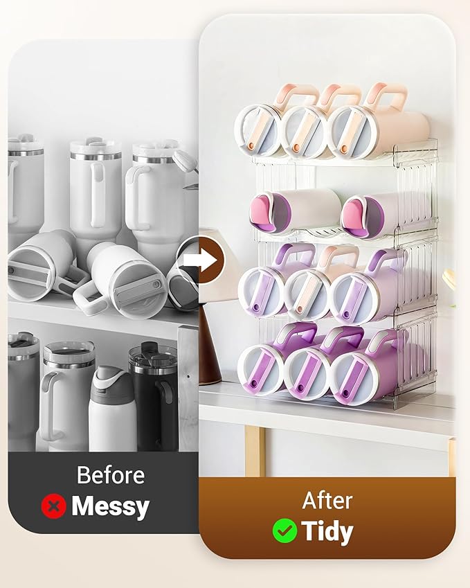 Upgraded Larger Tumbler Organizer for Stanley Cup 40 oz with Handle, Kitchen Storage for Stanley Cup Accessories, Pantry Organizers and Storage for Tumbler Mug Cup Gifts (Larger-16-bottle)