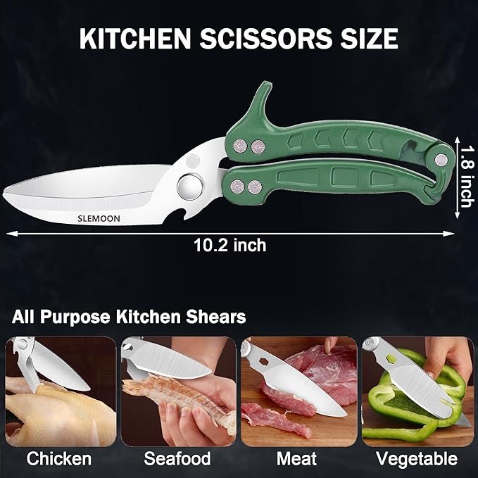 Kitchen Shears Heavy Duty Poultry Shears Meat Cutting Dishwasher Safe and Stainless Food Kitchen Scissors for Chicken Turkey Thanksgiving,Green